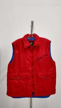 Vintage Branded Lion Red Puffer Vest - Blue Lining (Size L)